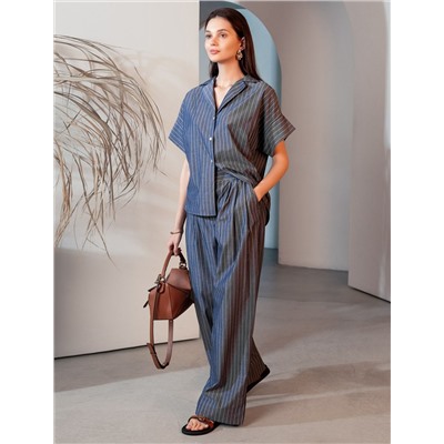 Блузка в полоску с цельнокроеным коротким рукавом из легкого хлопкового поплина