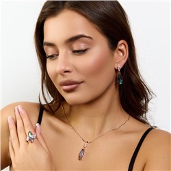 Комплект ювелирной бижутерии коллекция "Дубай" серьги, кулон и кольцо 18 р, покрытие позолота, вставка: стекло и фианиты, цвет: хамелеон и прозрачный, арт.414.243-18