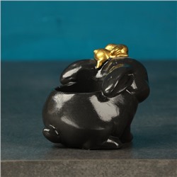 Декоративное кашпо для цветов «Зайчиха с зайчонком», h=9 см, гипс, черное, золотистое