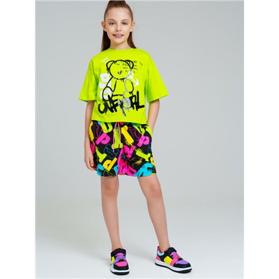 Комплект трикотажный для девочек: фуфайка (футболка), шорты