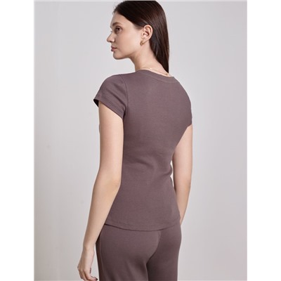 Футболка с V вырезом из эластичного трикотажа кашкорсе