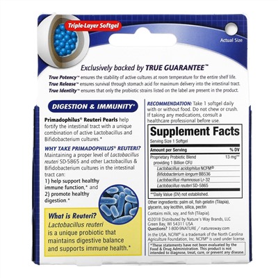 Nature's Way, Primadophilus Reuteri Pearls, 60 капсул