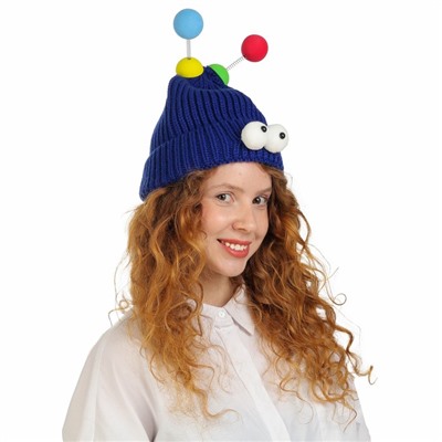 Карнавальная шапка «Глазастик» с рожками р-р 56-58, синяя