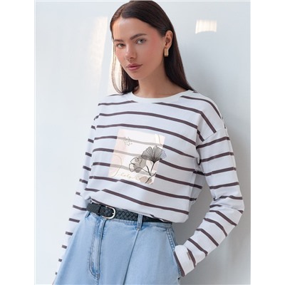 Лонгслив в полоску из премиального хлопка с эластаном