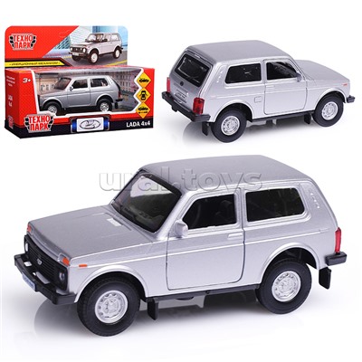Машина металл LADA 4x4 12 см, двери, багаж, инерц, серебристый