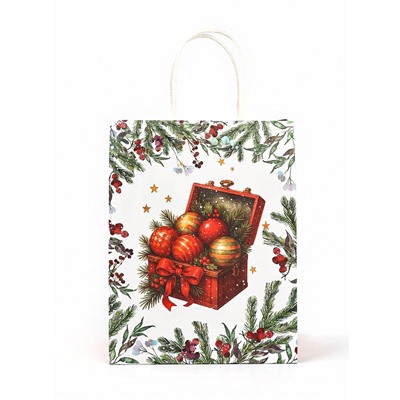 Пакет бумажный подарочный новогодний крафт «Подарки в Новый Год» 27×21×11 см