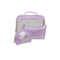 Kristaller Набор женских косметичек Chameleon Knitted rope pattern 3 in 1, сиреневый перламутр KRISTALLER, 1111198