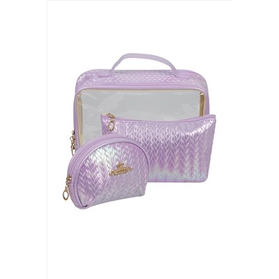 Kristaller Набор женских косметичек Chameleon Knitted rope pattern 3 in 1, сиреневый перламутр KRISTALLER, 1111198