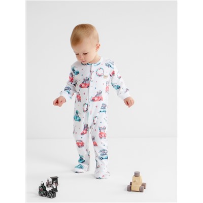 Комбинезон детский детский MINAKU New Year's cars, рост 62-68 см, белый