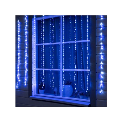 Гирлянда «Водопад» 2×1.5 м, IP44, прозрачная нить, 400 LED, свечение бело-синее, 8 режимов, 220 В