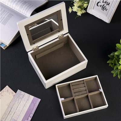 Шкатулка для украшений с фоторамкой 13×18 см «Стиль», дерево, с ящиком, белая, 18.5×9×22.9 см