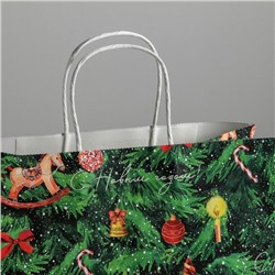Пакет подарочный новогодний крафтовый «Новогодняя ёлочка», 32×28×15 см
