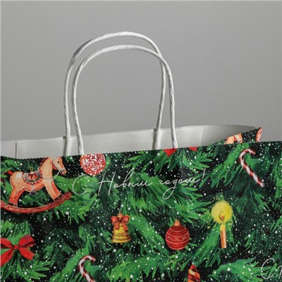 Пакет подарочный новогодний крафтовый «Новогодняя ёлочка», 32×28×15 см