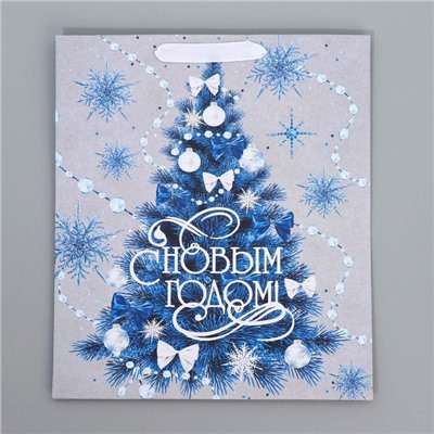 Пакет подарочный новогодний крафтовый «С Новым годом», M 26×30×9 см