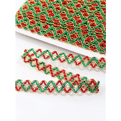 Тесьма Змейка красно-зелено-золотая 1.5 см намотка 25 метров