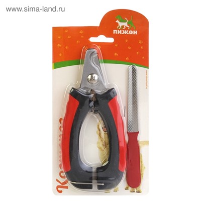 Набор по уходу за когтями: когтерез боковой (отверстие 14 мм) и пилка, чёрно-красный