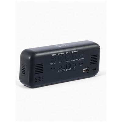 Часы - будильник электронные, настольные, календарь, термометр, гигрометр, 16.8×6.6 см, чёрные