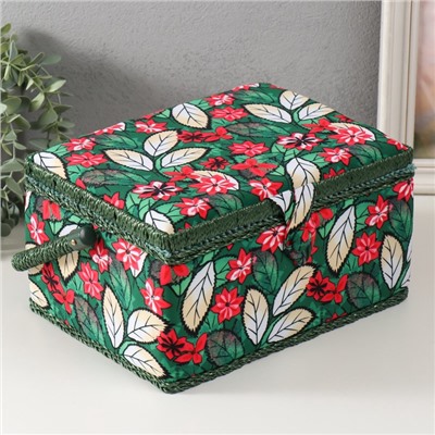 Шкатулка для рукоделия и шитья «Пуансеттия на зелёном», хранение ниток, иголок, мелочи, 19×26×14.5 см