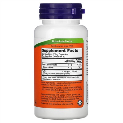 Now Foods, Fo-Ti, He Shou Wu, горец многоцветковый 560 мг, 100 вегетарианских капсул