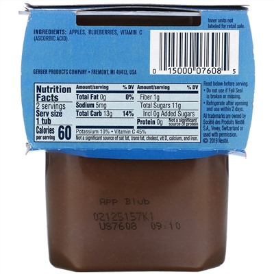 Gerber, Apple Blueberry, Sitter, 2 Pack, 4 oz (113 g) Each