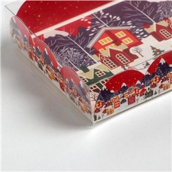 Коробка для кондитерских изделий новогодняя с пластиковой крышкой «Карусель», 10.5×21×3 см