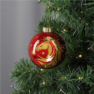 Новогоднее украшение. Елочный стеклянный шар "Праздничная лошадь", 8 см,