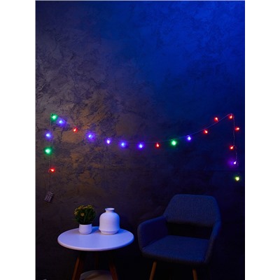 Гирлянда «Нить» 3 м с насадками «Шарики», IP20, прозрачная нить, 20 LED, батарейки AAх3 (нет в комплекте), свечение мульти