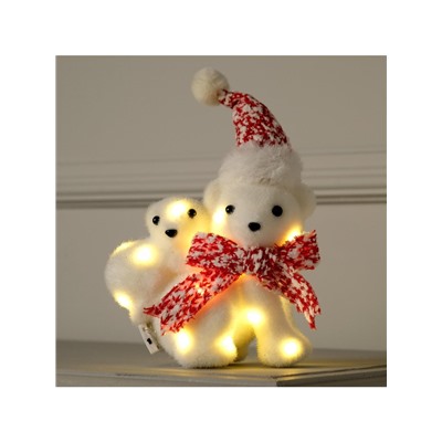 Светодиодная фигура «Медведица с медвежонком» 20×17×9 см, флок, батарейки CR2032×2 (не в комплекте), свечение тёплое белое