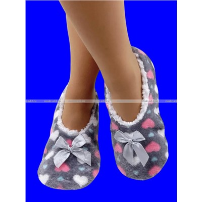 6 ПАР - Носки-тапочки внутри с мехом "Сердечки" женские