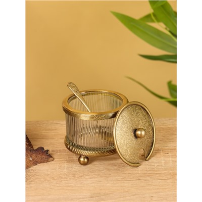 Сахарница с ложечкой «Сластёна», латунь, стекло, 7×7×7.6 см