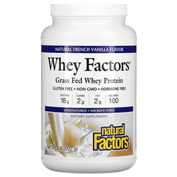 Natural Factors, Whey Factors, Grass Fed Whey Protein, Natural French Vanilla Flavor, 2 lbs (907 g)