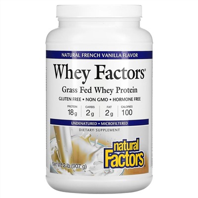 Natural Factors, Whey Factors, Grass Fed Whey Protein, Natural French Vanilla Flavor, 2 lbs (907 g)