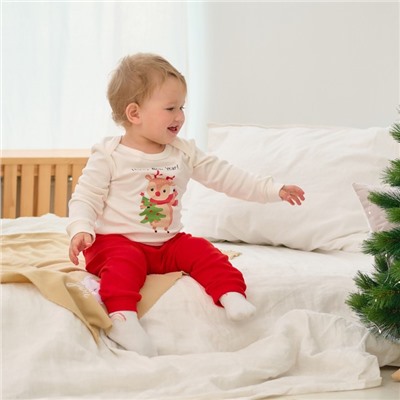 Костюм детский (джемпер, брюки) «Крошка Я. Новогодние зверята», рост 62-68 см, красный, белый