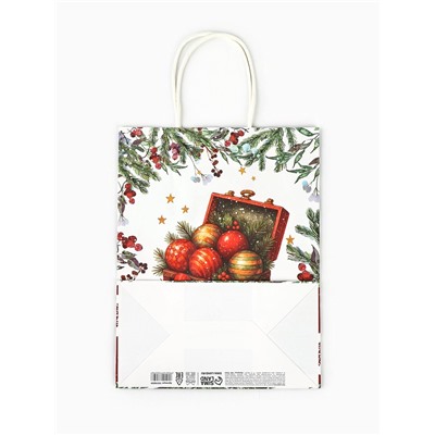 Пакет бумажный подарочный новогодний крафт «Подарки в Новый Год» 27×21×11 см