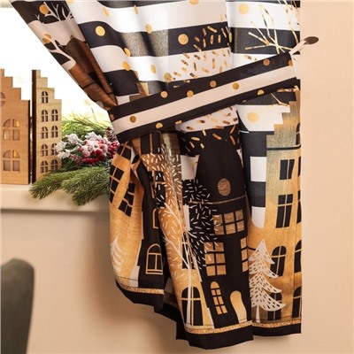 Комплект штор для кухни с подхватами «Этель. Золотой город», 2 шт., белые, чёрные, 145×180 см