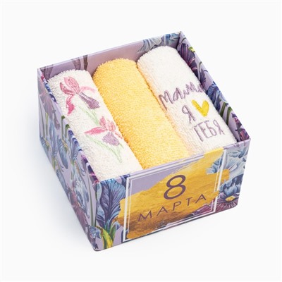 Набор полотенец «Мама» 30×30 см-3 шт., 100% хлопок 340 г/м²