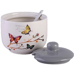 60127 Сахарница с крышкой 520мл с ложкой 3пр Бабочки в саду доломит LR (х36)