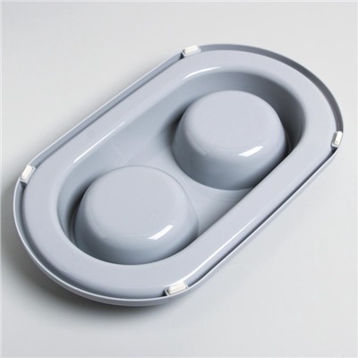 Миска двойная для животных «Мур-мяу», 300 мл, на подставке, пластик, серая