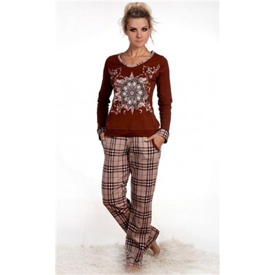 Женский домашний костюм с брюками и кофтой 22 (Светло-коричневый)