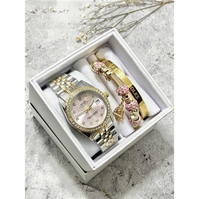 Подарочный набор для женщин часы, 2 браслета + коробка #22861798