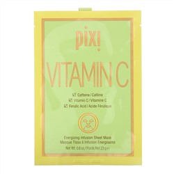 Pixi Beauty, Vitamin C, косметическая тканевая маска с экспресс-эффектом, 3 листовые маски, по 23 г (0,8 унции) каждая