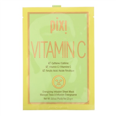 Pixi Beauty, Vitamin C, косметическая тканевая маска с экспресс-эффектом, 3 листовые маски, по 23 г (0,8 унции) каждая