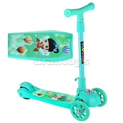 Самокат 3-х кол., бирюзовый, светящиеся колёса, PVC, ABEC 7, в коробке