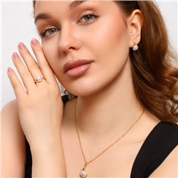 Комплект ювелирной бижутерии Итальянское золото (покрытие желтое 14к), серьги, кулон и кольцо 18 р, вставка: искусственный жемчуг и фианиты, арт.213.687-18