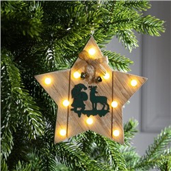 Ёлочная игрушка «Звезда с Дедом Морозом и оленем», 16×16×3, от батареек АААx2, свечение тёплое белое