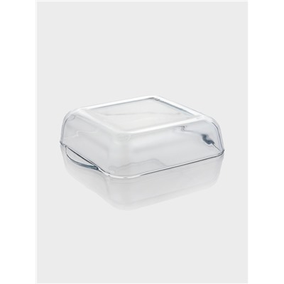 Форма для запекания Paşabahçe Borcam, 2 л, 25.6×22 см, с крышкой, квадратная, жаропрочное стекло, прозрачная