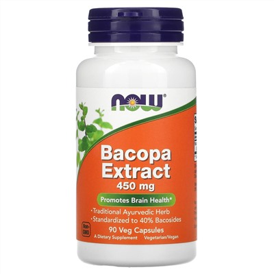 Now Foods, экстракт бакопы, 450 мг, 90 вегетарианских капсул