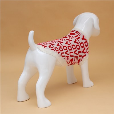 Свитер для животных ILOVEYOU, размер L, ДС 29, ОШ 29, ОГ 29-49 см, белый, красный