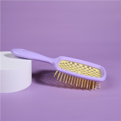 Расчёска массажная, широкая, вентилируемая, 8.5×20.5 см, PVC коробка, цвет сиреневый/жёлтый