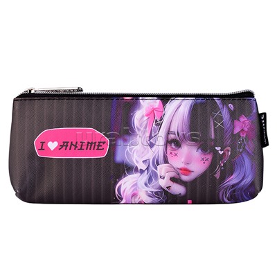 Пенал "I Love Anime" 21x8x3,5 см, треугольный для 45 предметов, на молнии, искусственная кожа с антивандальной фактурой, с подкладом